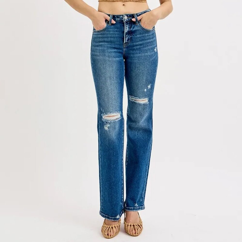 ✨NWT RISEN Full Size Tummy Control High Rise Straight Distressed Jeans Plus Size